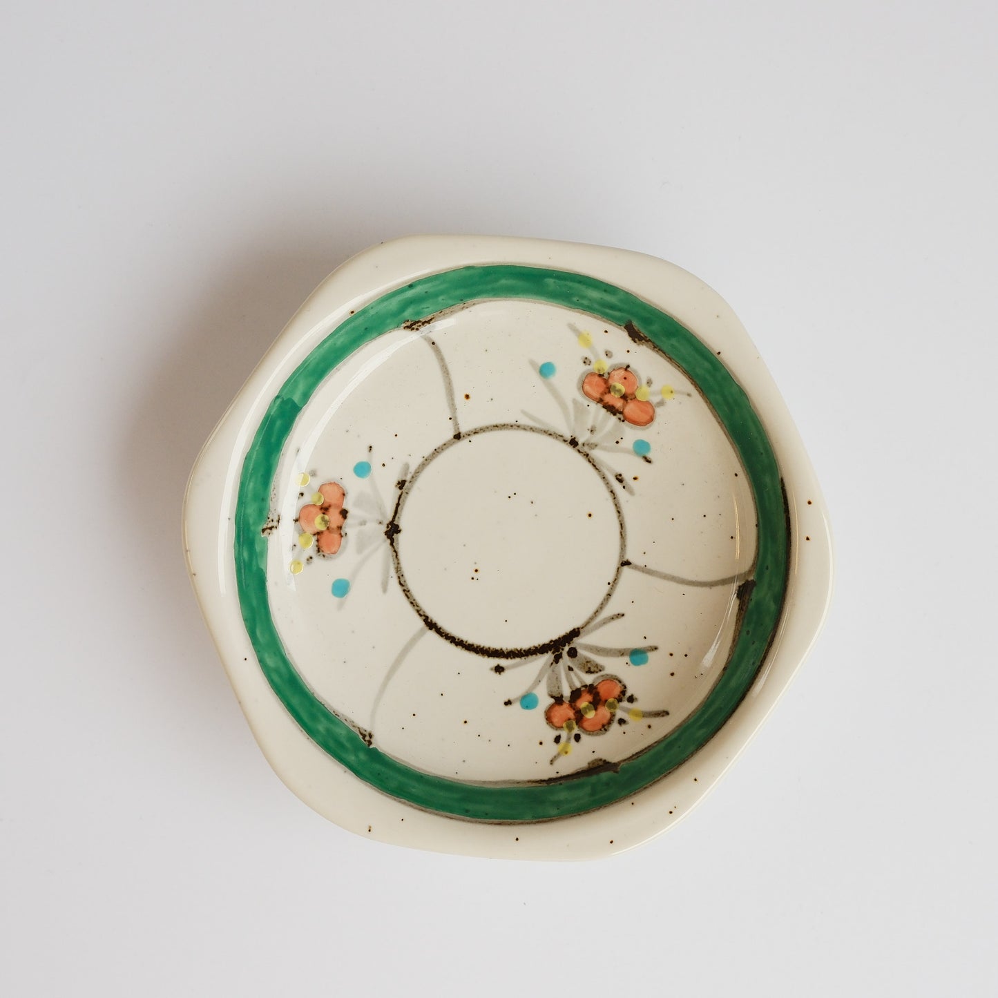 Uba Arita Ware Hand Painted Hexagonal Floral Cup and Saucer 100ml - Green