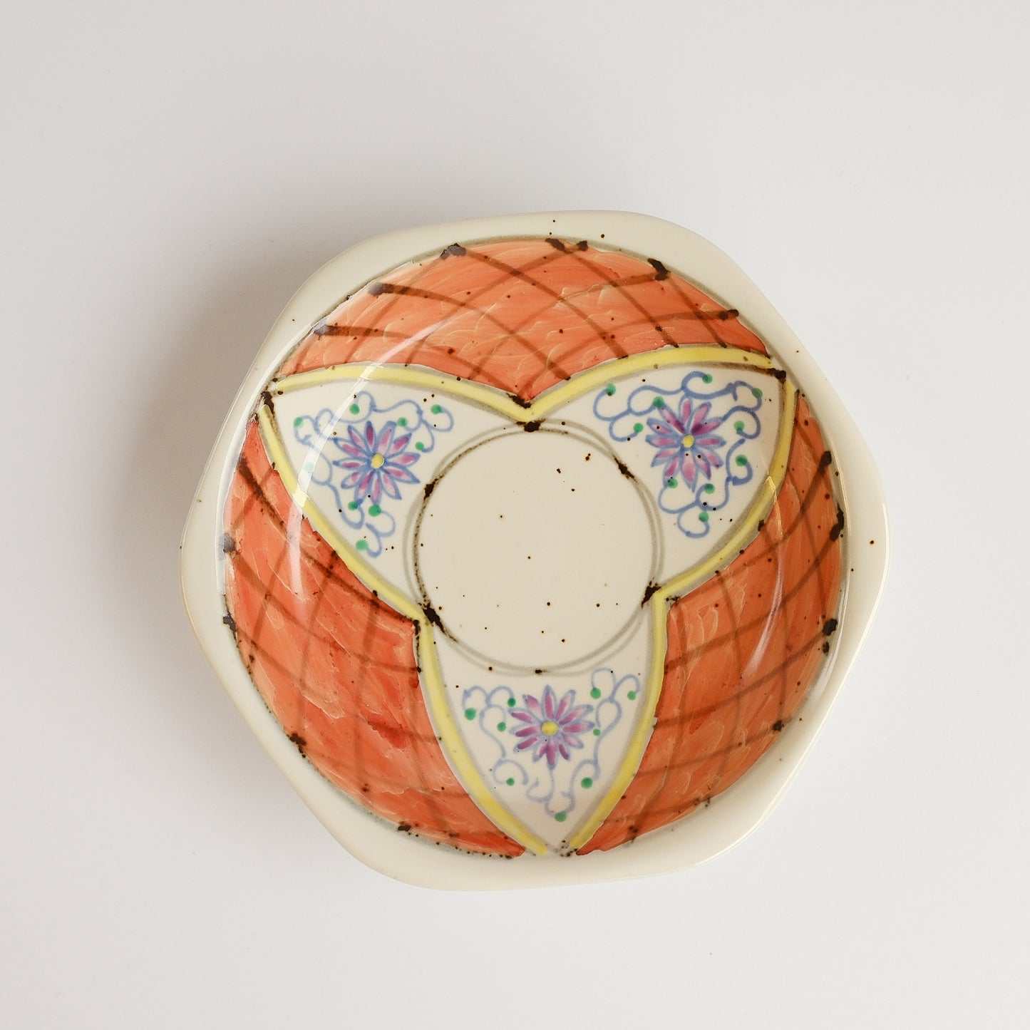 Uba Arita Ware Hand Painted Hexagonal Floral Cup and Saucer 100ml - Orange