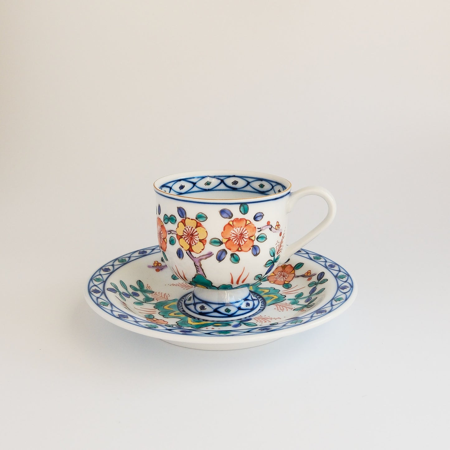 Uba Hasami Ware Hand Painted Coffee Cup and Saucer 180ml - Gold Plum