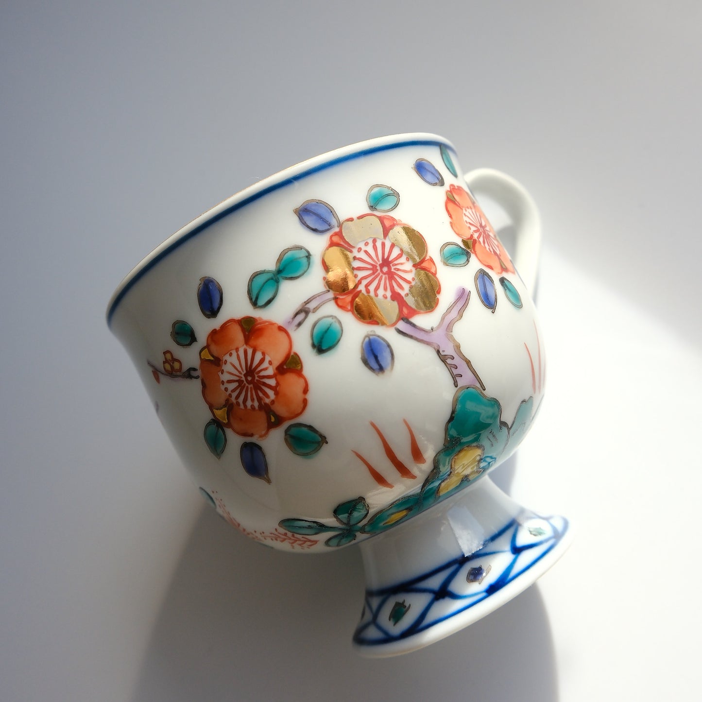 Uba Hasami Ware Hand Painted Coffee Cup and Saucer 180ml - Gold Plum
