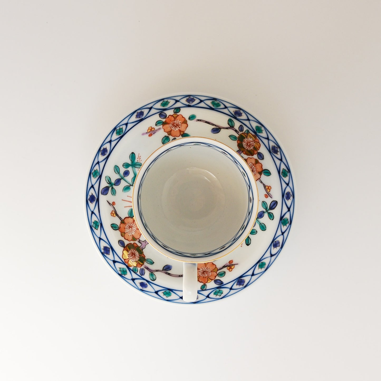 Uba Hasami Ware Hand Painted Coffee Cup and Saucer 180ml - Gold Plum