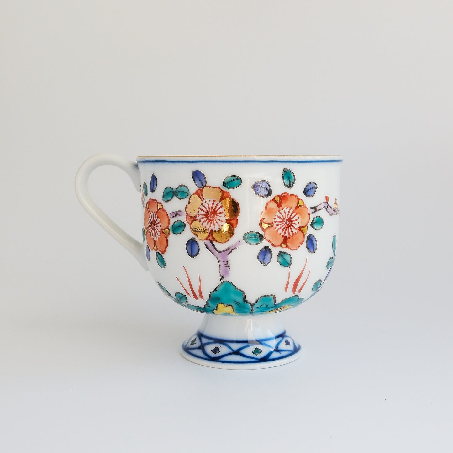 Uba Hasami Ware Hand Painted Coffee Cup and Saucer 180ml - Gold Plum