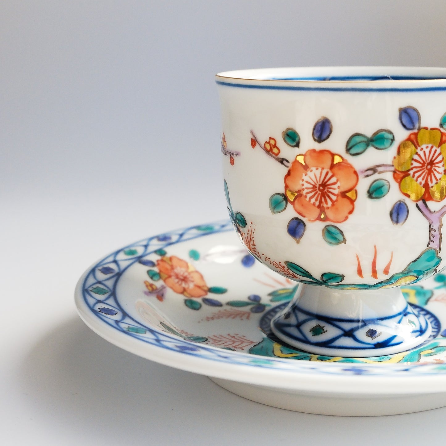 Uba Hasami Ware Hand Painted Coffee Cup and Saucer 180ml - Gold Plum
