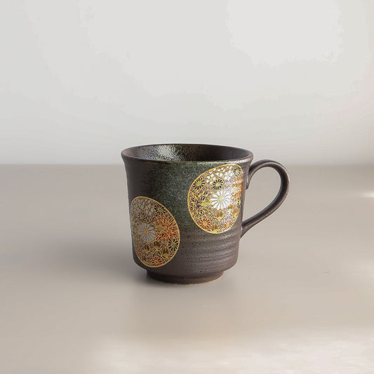 Uba Kutani Ware Japanese Mug Cup - Gold Flowers