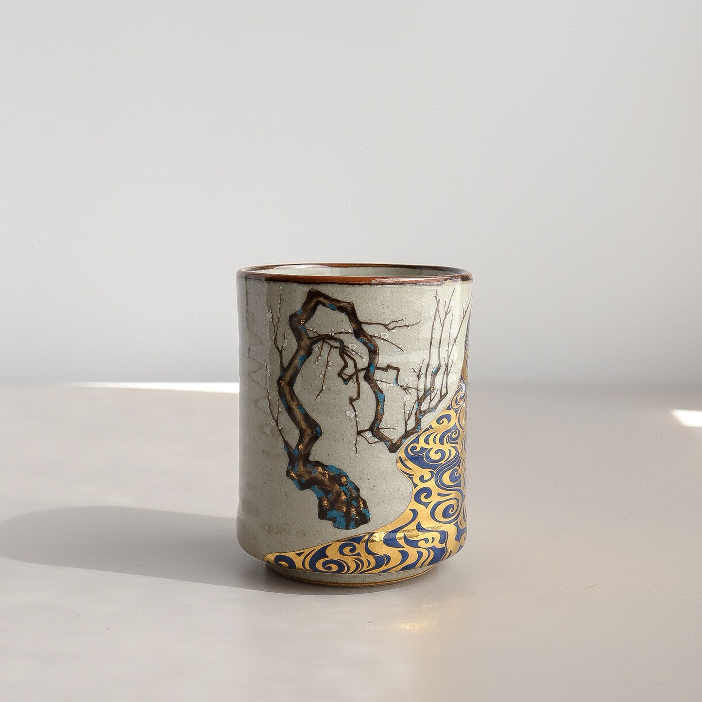 Uba Kutani Ware Japanese Yunomi Tea Cup - Korin Plum