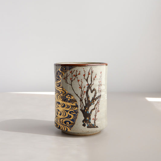 Uba Kutani Ware Japanese Yunomi Tea Cup - Korin Plum