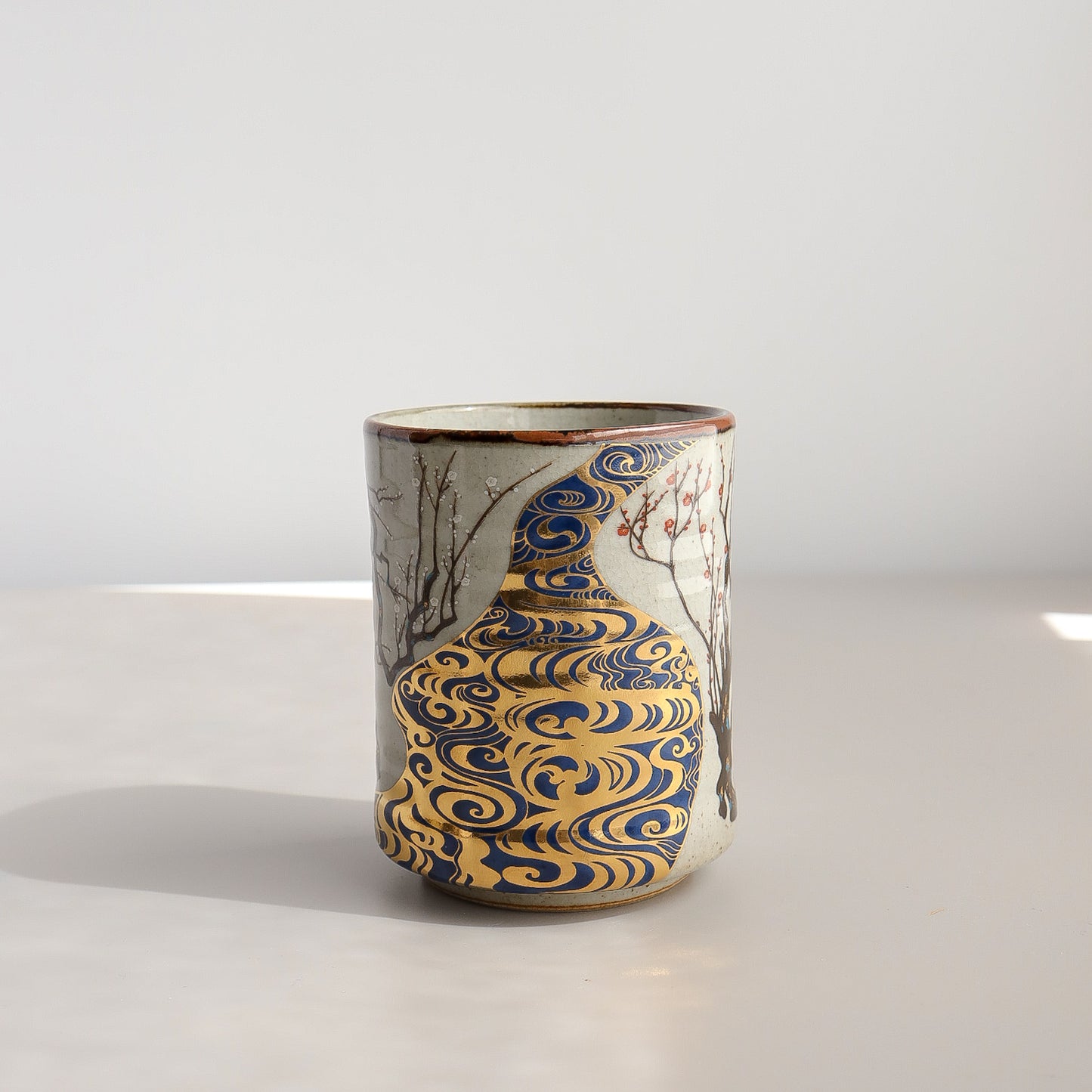 Uba Kutani Ware Japanese Yunomi Tea Cup - Korin Plum