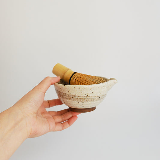 Uba Nashiji Brushed Kataguchi Spout Matcha Bowl 200ml - Brown