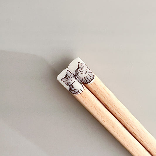 Uba Nyanmoniite Cat Chopsticks 22.5cm - Grey Tabby